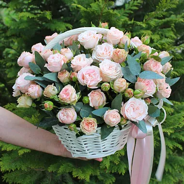 На фото Корзина с кустовой розой "Cream" Корзина с кустовой розой "Cream"